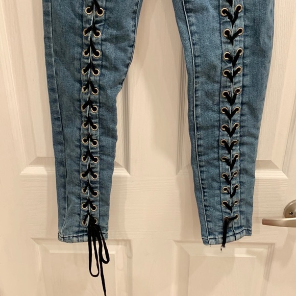 Neon Blonde Blondie Mid Rise Tie Up Blue Valentine Skinny Jeans - Picture 7 of 16